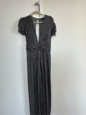 Sabina Musayev Black and Silver Metallic Jumpsuit